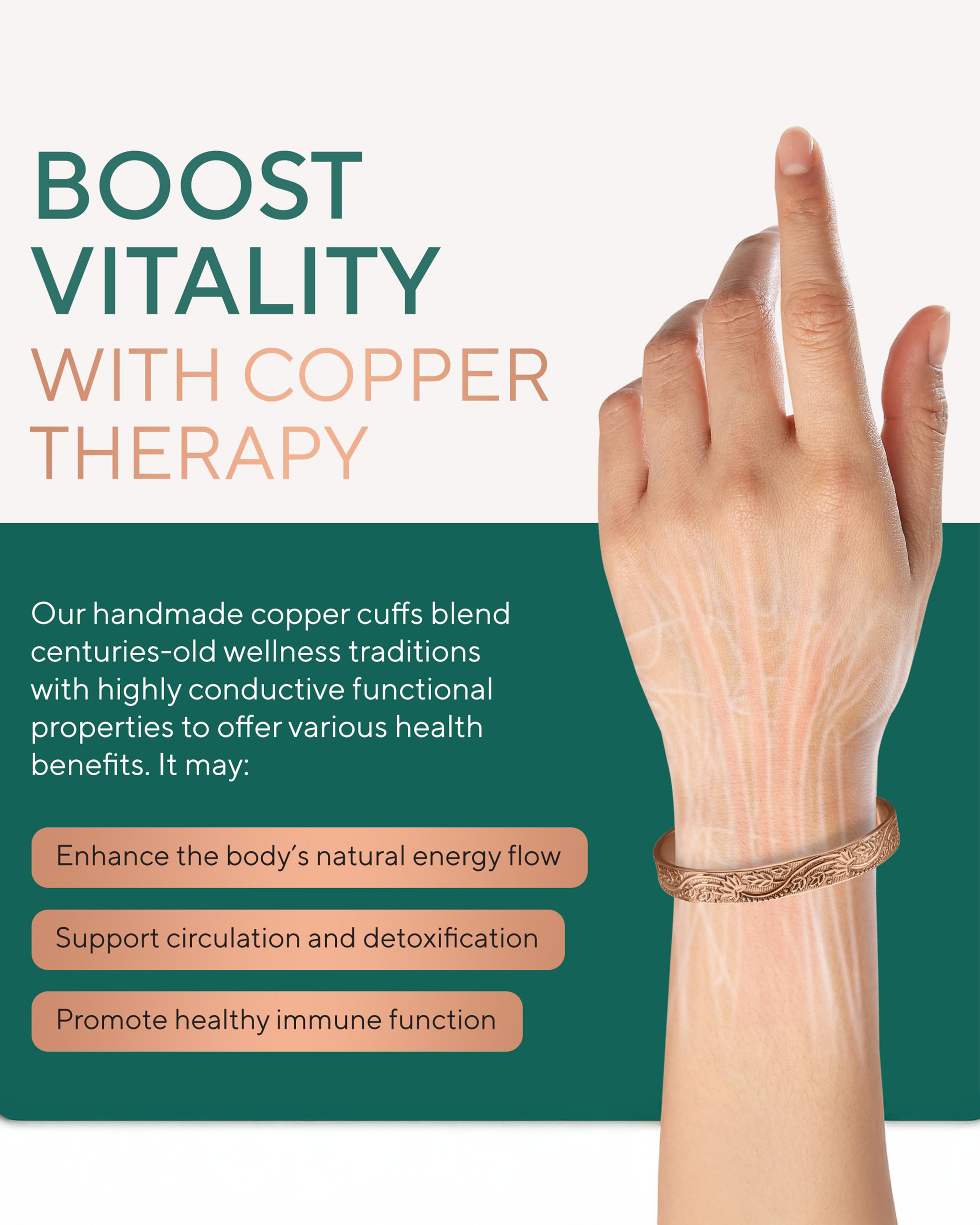 Pure Copper Cuff Bracelet for Women – Floral