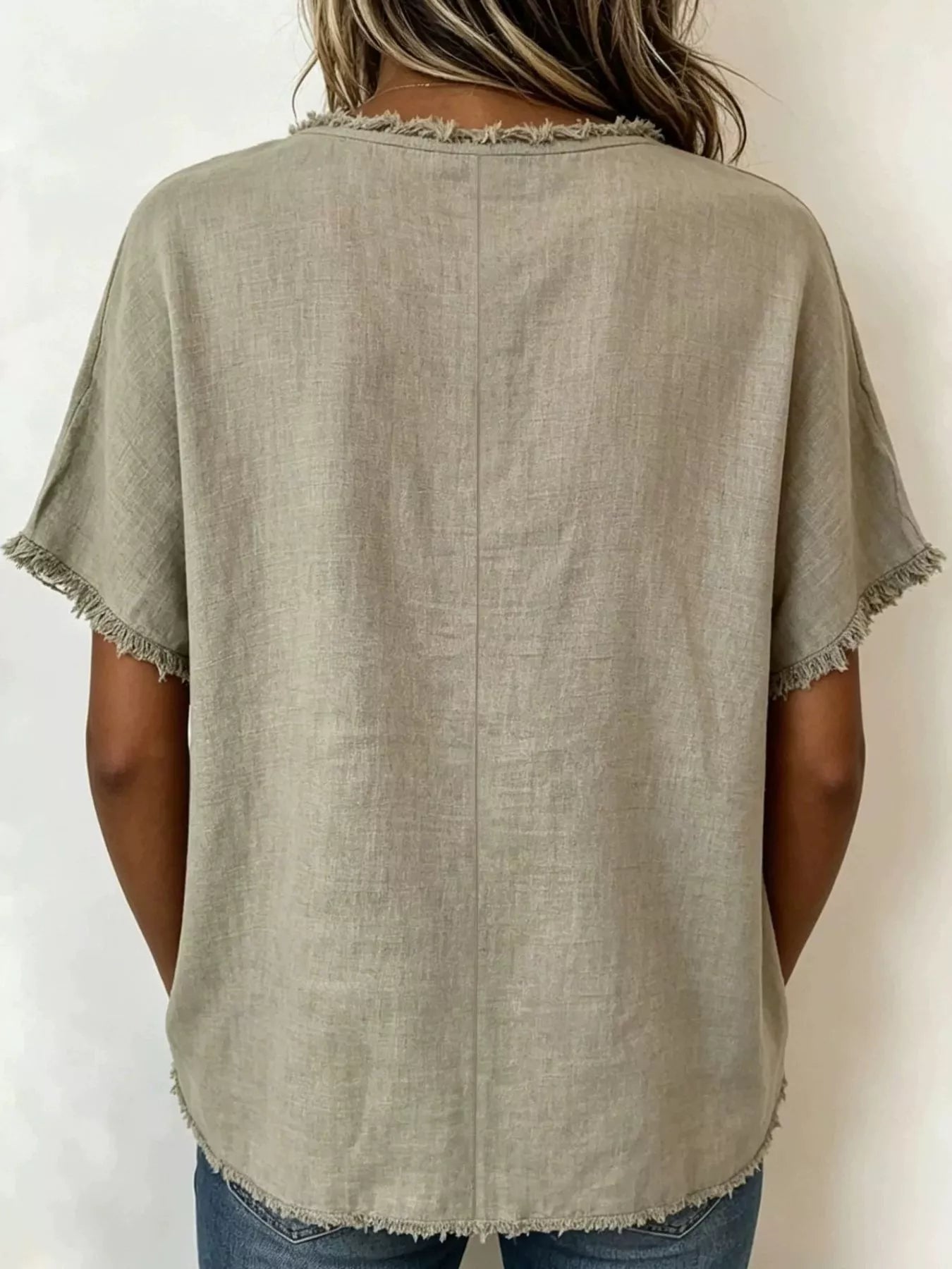 Full Size Frayed Hem Short Sleeve Top Plus Size