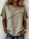 Full Size Frayed Hem Short Sleeve Top Plus Size